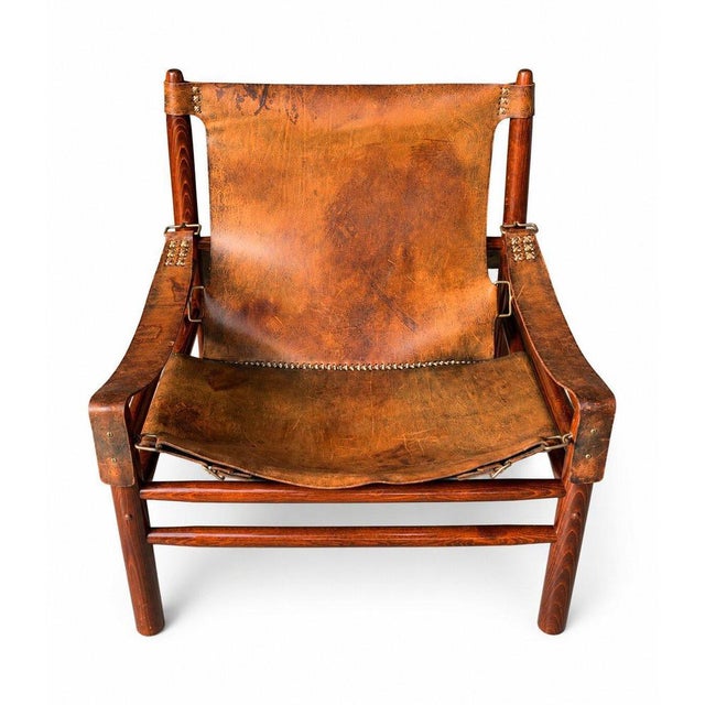 1970s Set of Leather Safari Lounge Chair and Ottoman in the style of Arne Norell, 1970s For Sale - Image 5 of 6