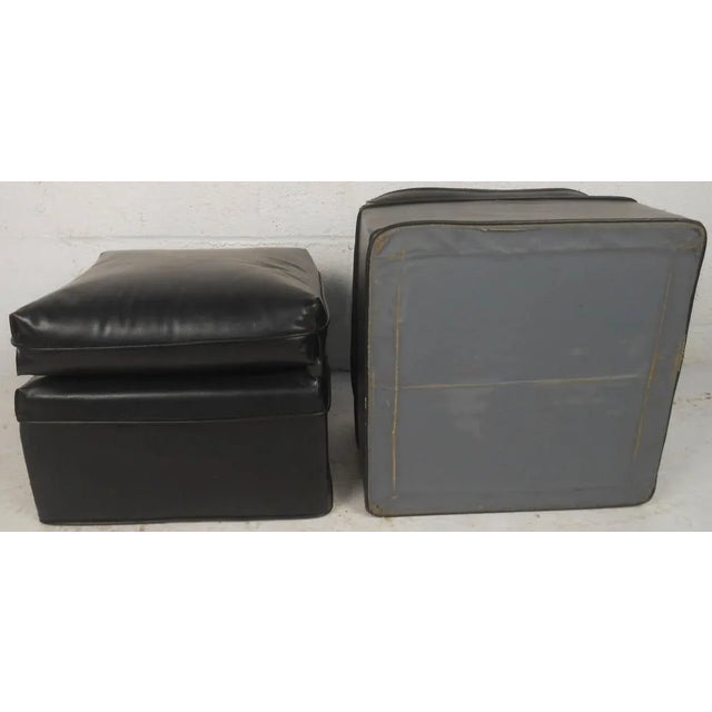 Pair of Midcentury Black Vinyl Ottomans For Sale - Image 4 of 7