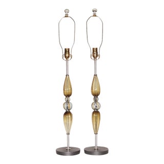 Alfredo Barbini Attr. Filigrana Murano Glass Lamps, a Pair For Sale