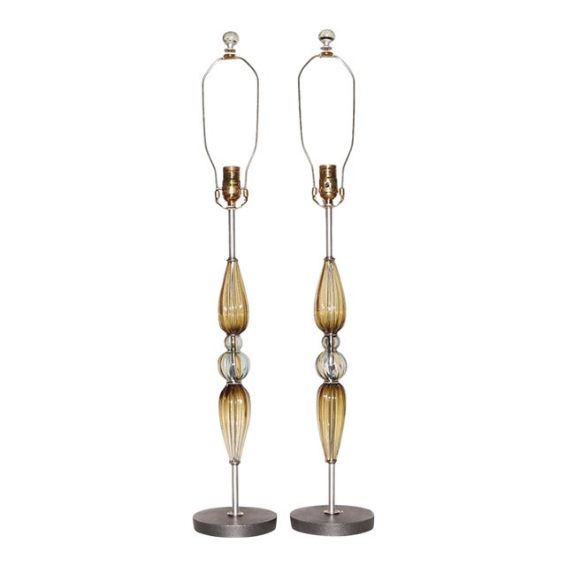 Alfredo Barbini Attr. Filigrana Murano Glass Lamps, a Pair For Sale