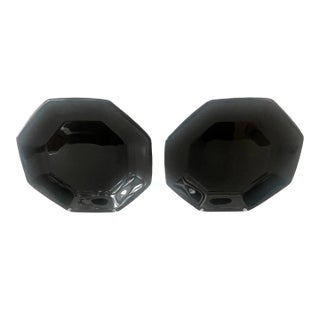 Postmodern 1980's Black Glass Arcoroc France Octime Dinner Plates - Set of 2 For Sale