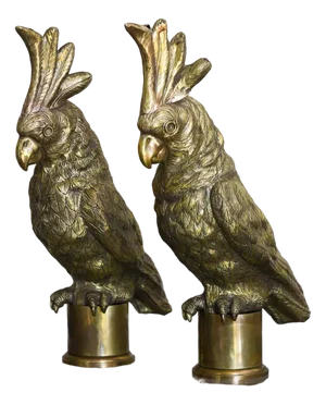 Large Embossed Brass Parrots, 1970s, Set of 2