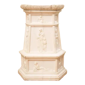 19th Century Italian Carrara Marble Pedestal, Neoclassical Carvings, Figural