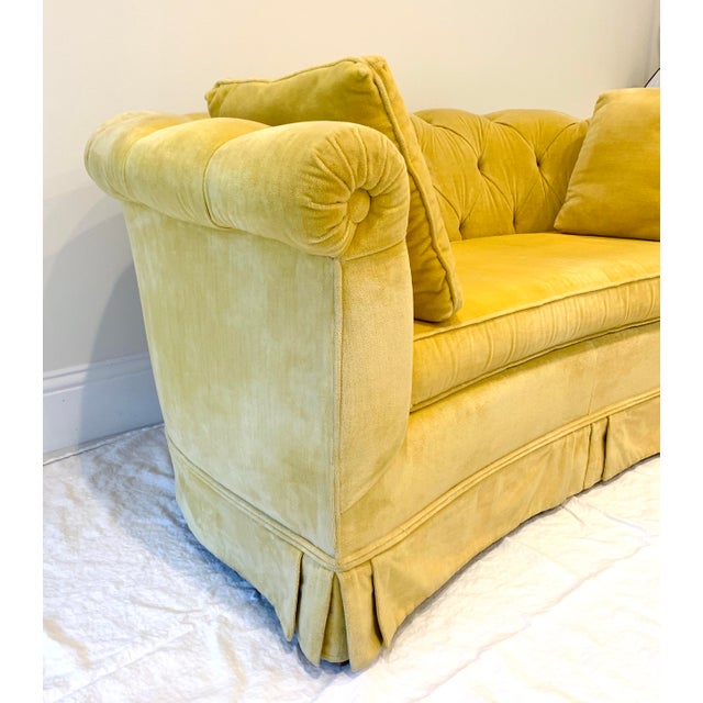 Vintage 1950s Hollywood Regency Tufted Yellow Velvet Loveseat Chairish