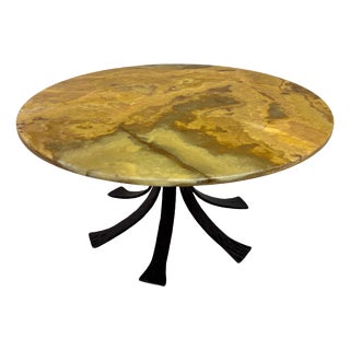 Vintage Round Onyx and Wrought Iron Coffee Table, 1970s For Sale