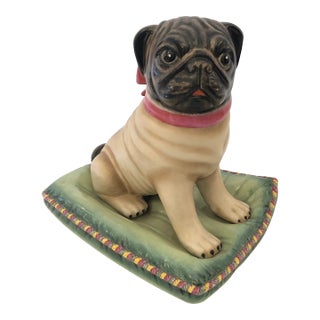 Pug on a Pillow Vintage Tabletop Ceramic Sculpture For Sale