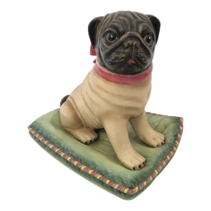 Pug on a Pillow Vintage Tabletop Ceramic Sculpture