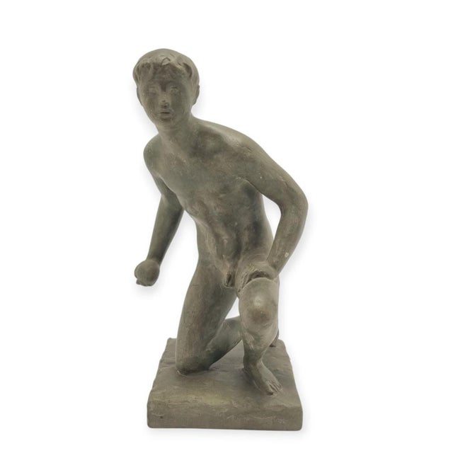 Vintage Terracotta Sculpture Ball Thrower by Róza Pató, 1980s, in Flawless conditions. Designed 1980 to 1989