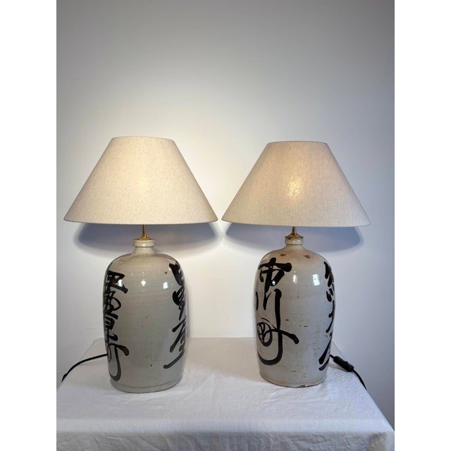 Japanese Sake Jar Lamps in Glazed Stoneware, 1920s, Set of 2 For Sale - Image 9 of 15