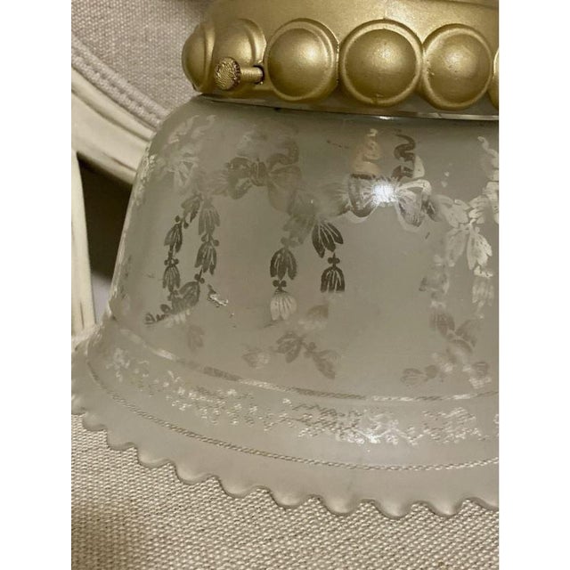 Vintage Victorian Style Brass Celling Light Flush Mount With Etched Shade 9” tall 7.5” shade diameter