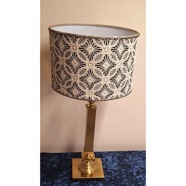Vintage Table Lamp with Classic Brass Base and Handmade Fabric Shade by Lamplove, 1980s For Sale - Image 4 of 10