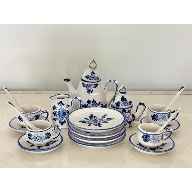 Vintage Miniature Blue and White Porcelain Tea Set - 21 Pieces For Sale - Image 11 of 11