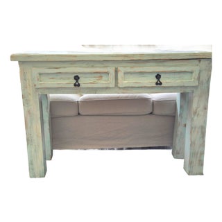 Mexico Painted Rustic Distressed Light Green Blue Aquamarine Entryway Console Table For Sale