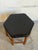Black Leather Hexagonal Ottoman With Wooden Legs Danish Mid-Century Modern 1970s For Sale In Los Angeles - Image 6 of 9
