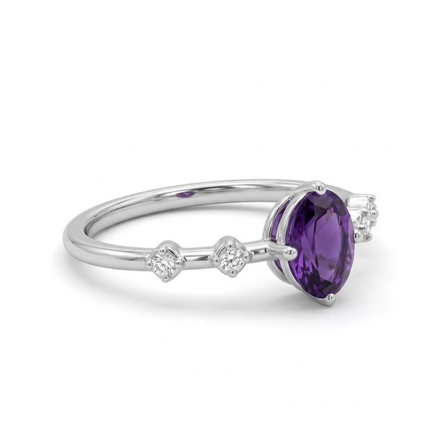 Contemporary Amethyst & Cubic Zirconia Ring, February Birthstone Ring Us 7 For Sale - Image 3 of 3