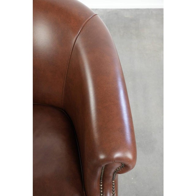 Brown English Style Cognac-Colored Cowhide Leather Club Armchair For Sale - Image 8 of 13