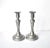 A pair of antique, late 18th-century, c. 1795 round, heavy pewter candle sticks for taper candles, with etched birder...
