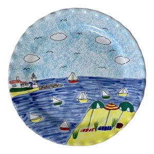 Hand Painted Scalloped Edge Nautical Cake / Serving Platter