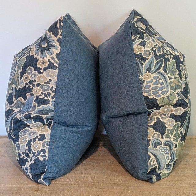 Traditional Lee Jofa Posy Pillows in Denim/Slate - Pair For Sale - Image 3 of 6