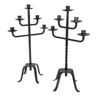 Large Iron Candlesticks, 1950s, Set of 2 For Sale