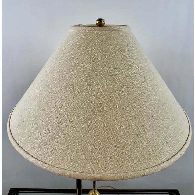Mid-Century Modern Brass Table Lamp W Marble Base & Original Fabric Shade, Pair For Sale - Image 11 of 16