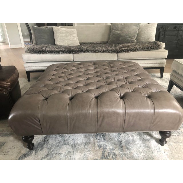 Arhaus Leather Tufted Ottoman Chairish