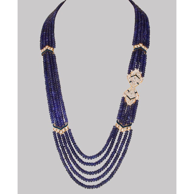 1000 Ct Natural Tanzanite Bead Five Strand Necklace + 4.5 Ct Diamond 14 K Y Gold For Sale - Image 17 of 18