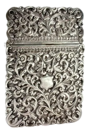 Silver Cardboard Box with Reliefs and Monogram with Hinged Lid