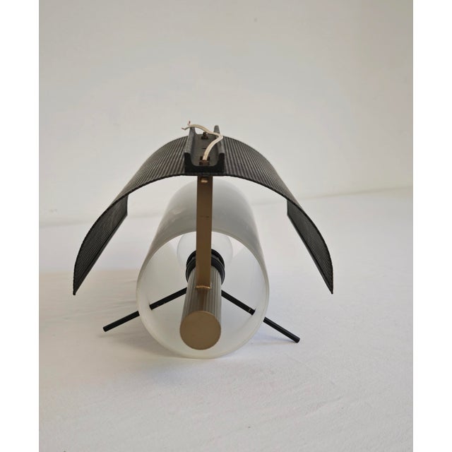 Metal Opal Glass, Brass and Black Enamelled Metal Wall Lamp in the style of Stilnovo, Italy, 1960s For Sale - Image 7 of 18