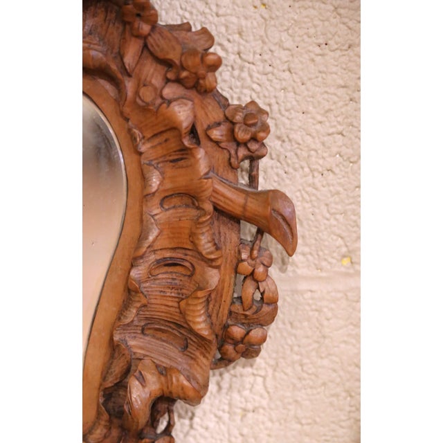 French 19th Century French Black Forest Carved Walnut Wall Mirror With Foliage Motifs For Sale - Image 3 of 8