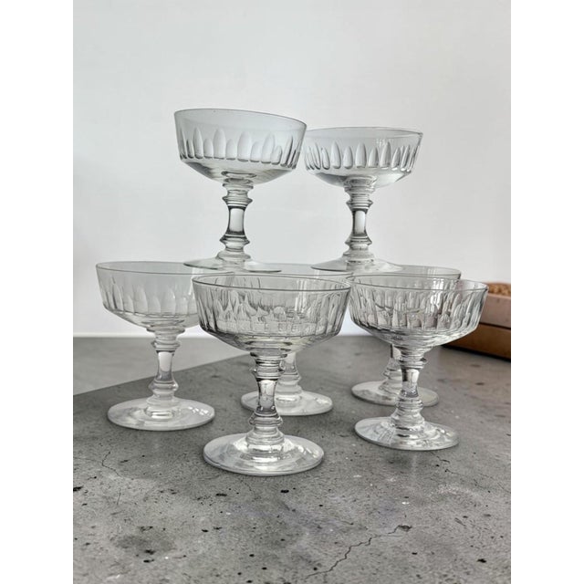 Vintage Crystal Champagne Glasses, 1950s, Set of 7 For Sale - Image 10 of 10