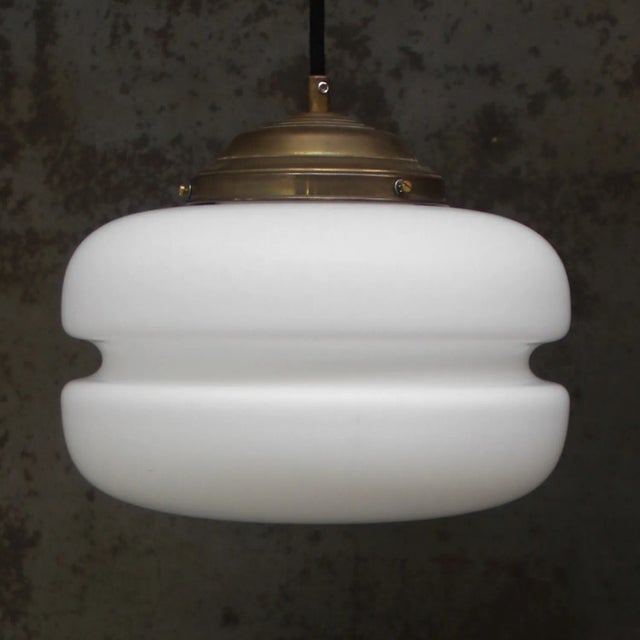 Mid-Century Modern Mid-Century White Matte Opaline Glass and Brass Pendant Light For Sale - Image 3 of 7