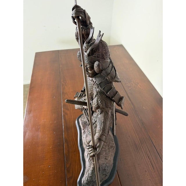 Japanese Bronze Samurai Warrior Sculpture With Spear, Early 20th Century For Sale - Image 14 of 16