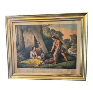 Antique Victorian Gilt Framed Currier & Ives Hiawatha's Wooing Print For Sale