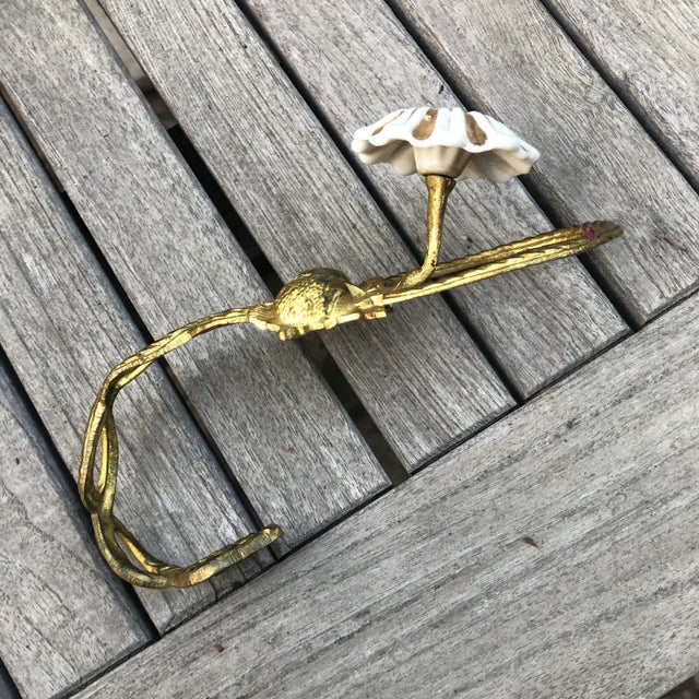 Metal 1920s Art Nouveau Gold Brass Porcelain Floral Drapery Tie Backs- a Pair For Sale - Image 7 of 10