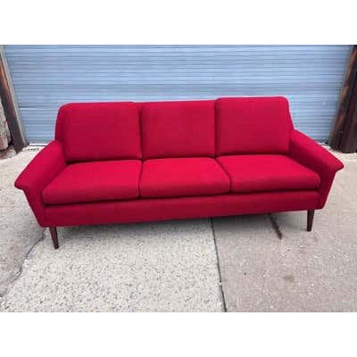 Dux Sofa, Upholstered, Mid-20th Century Design, Folke Ohlsson Newly Reuphostered For Sale In Philadelphia - Image 6 of 11
