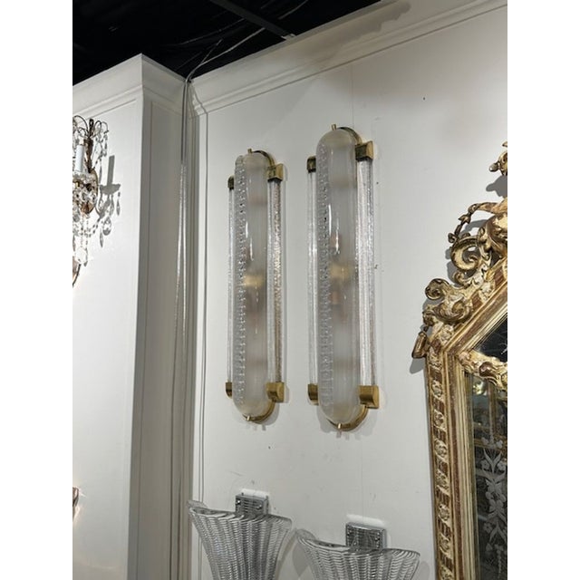 Pair of Murano Glass and Polished Brass "Barber Sconces" For Sale - Image 4 of 4