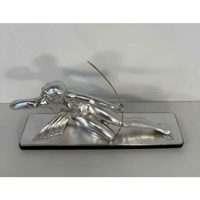 Salvatore Melani, Art Deco Diana the Huntress Sculpture, Silver Leaf Sculpture, 1930s For Sale - Image 4 of 13