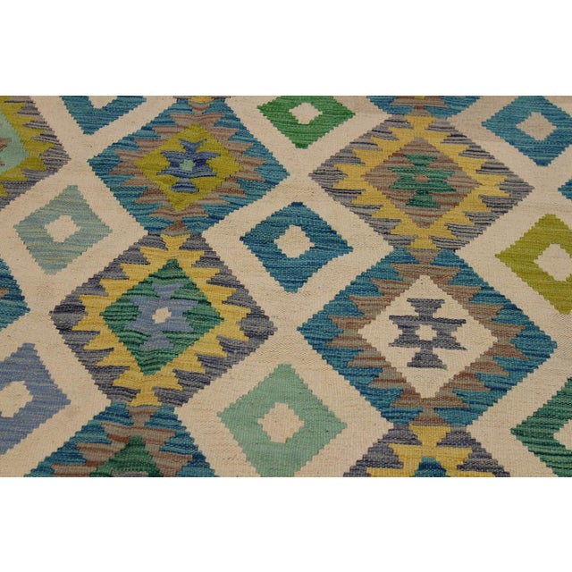 1990s Bohemian Kilim Ivory Green Wool Rug - 5'6" X 8'1" For Sale - Image 5 of 7