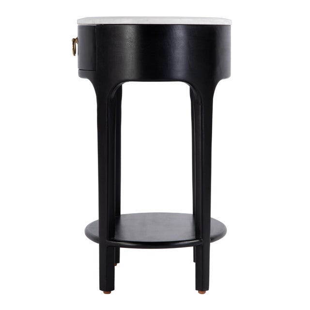 Black Ellen 18.25 in. W Oval Marble and Wood 1 Drawer Nightstand, Black For Sale - Image 8 of 11