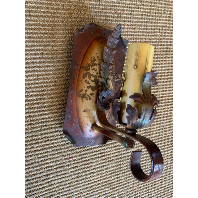 Metal Set 3 Old Iron/ Brass Polychrome Rustic Sconces Circa 1920 For Sale - Image 7 of 9