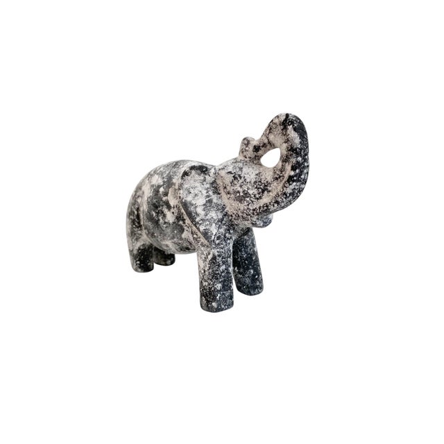 1990s Chalk Painted Black Stone Elephant Figurine Trunk Up Good Luck ...