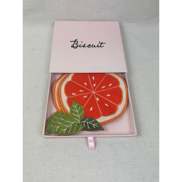 2020s Orange Fruit Embroidered Linen Cocktail Napkins-Set of 4 For Sale - Image 5 of 6