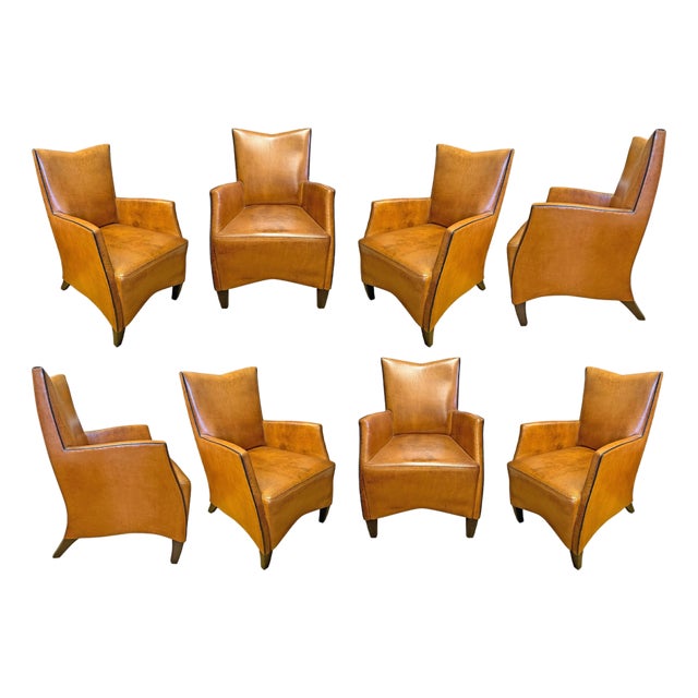Set of Eight Leather Dining Chairs by Bart Van Bekhoven For Sale