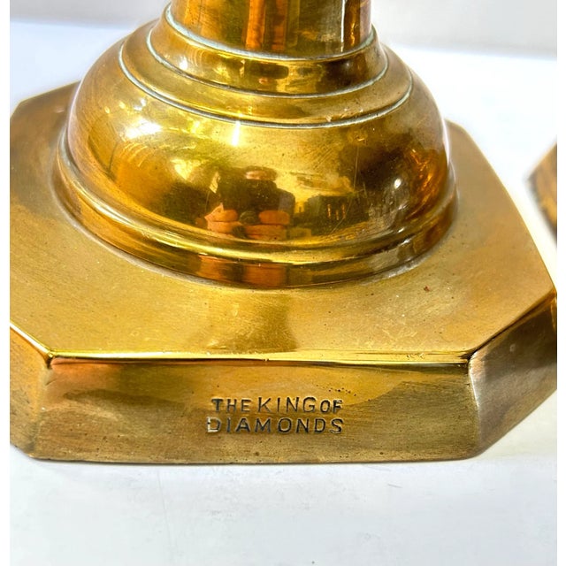 A remarkable pair of antique brass candlesticks commemorating Queen Victoria’s Diamond Jubilee of 1897. These English...