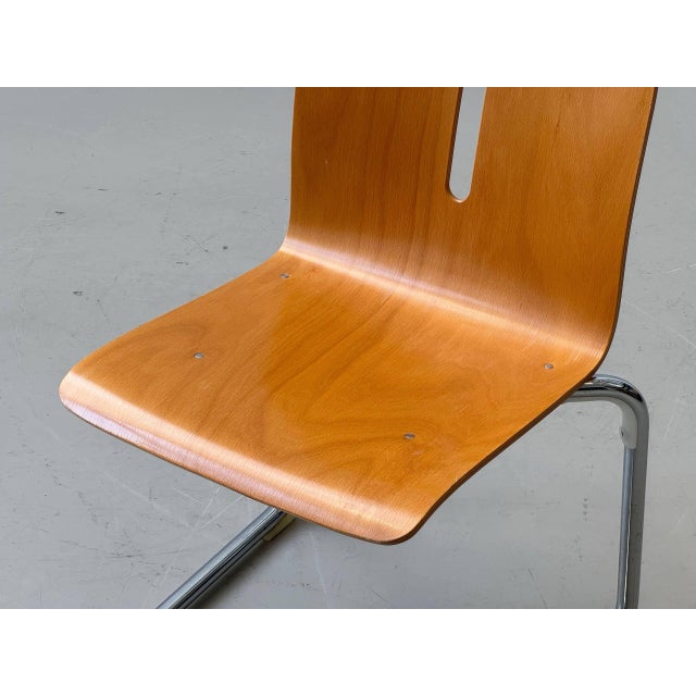 Stackable Cantilever Chairs in Beech and Chrome, 1990s For Sale - Image 6 of 17