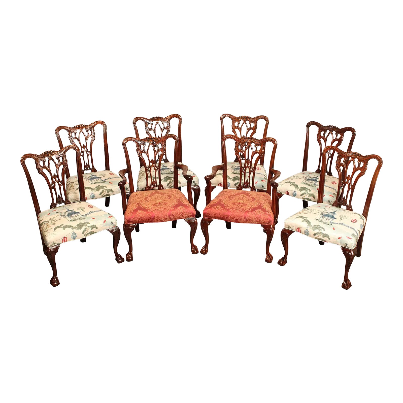 1990s Wellington Hall Chippendale Style Mahogany Dining Chairs Set of
