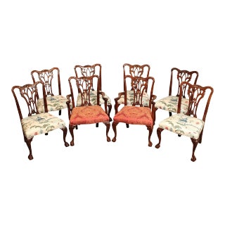 1990s Wellington Hall Chippendale Style Mahogany Dining Chairs - Set of 8 For Sale