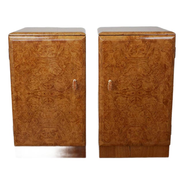 Burr Walnut and Mahogany Bedside Cabinets, 1930s, Set of 2 For Sale
