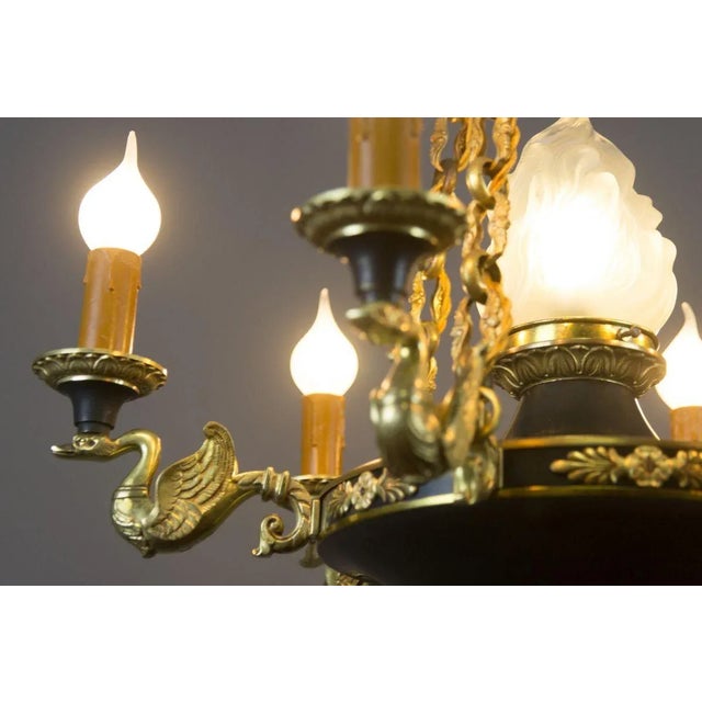 French Empire Style Bronze, Brass and Glass Chandelier, 1920s For Sale - Image 6 of 18
